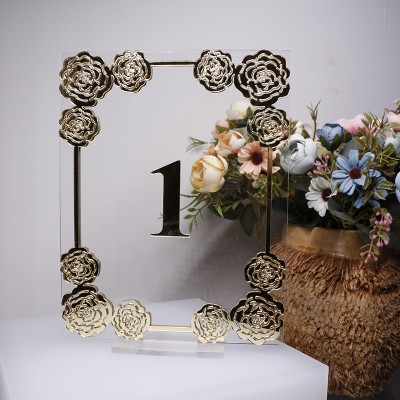 2020 gold mirror transparent acrylic table number plate laser engraving custom double-sided gold mirror number 1-100