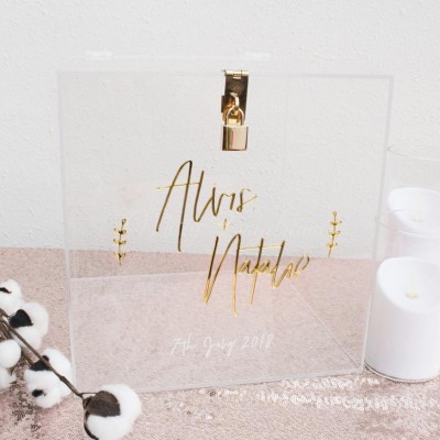 Custom Transparent Acrylic Wish Gift Box With Lock Mirror Golden / Sliver Wedding Invitation Storage Box