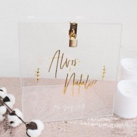 Custom Transparent Acrylic Wish Gift Box With Lock Mirror Golden / Sliver Wedding Invitation Storage Box