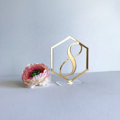 Hot sale acrylic hexagon Gold acrylic table number acrylic wedding table numbers for wedding decoration