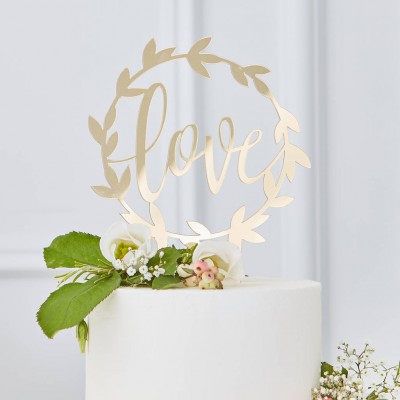 Popular  Gold Glitter Custom Personalized Wedding Happy Birthday mirrors Acrylic Cake Topper